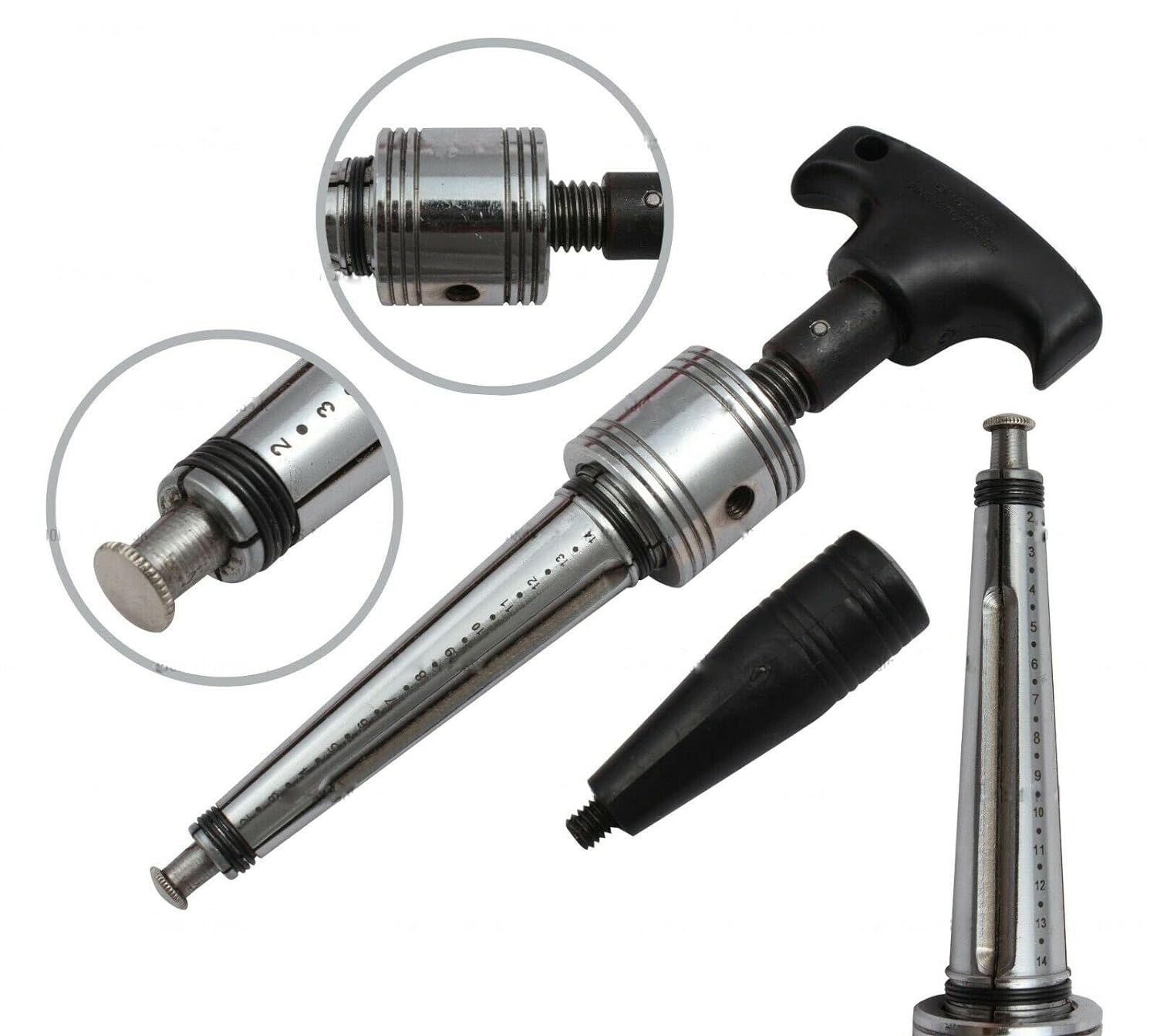 Breakdown of ring stretcher tool parts and threading mechanism

