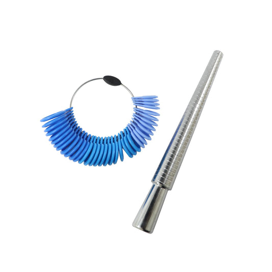 Jeweltech stainless steel ring sizer stick with blue plastic ring gauge set for jewelry ring measurement

