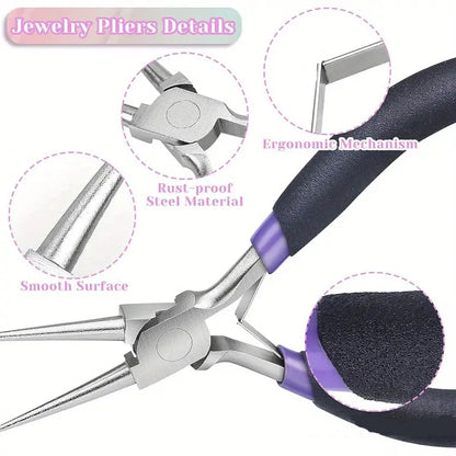 Jeweltech 3-Piece Jewelry Pliers Set – Round Nose, Wire Cutter & Needle Nose Pliers for Jewelry Making