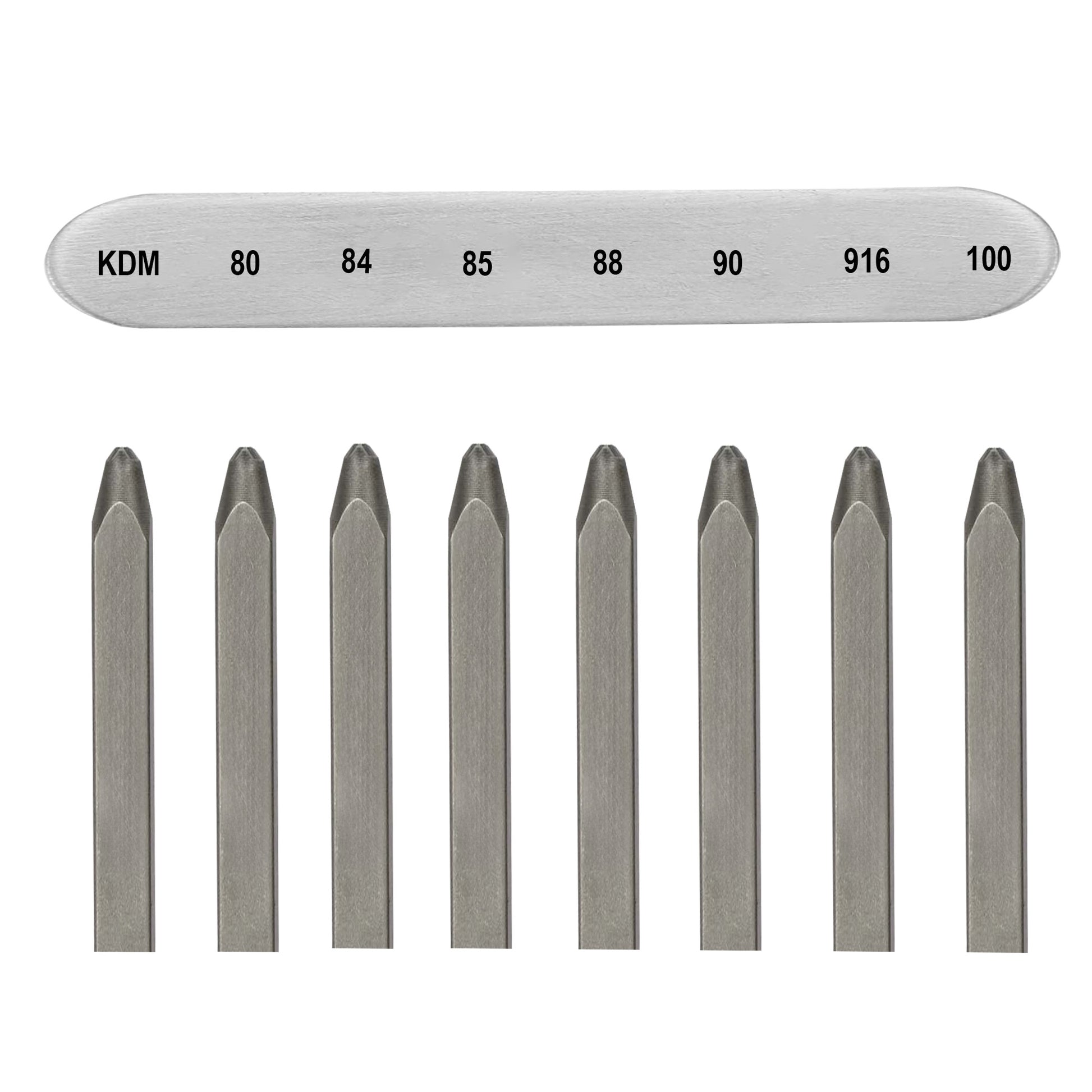 Jeweltech 8-piece jewelry metal stamp set including KDM, 916, 80–100 number punches for gold and silver hallmarking

