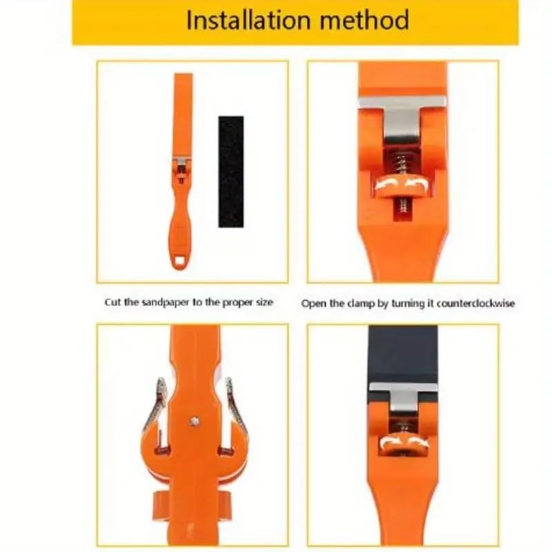 JEWELTECH Half-Circle Sandpaper Roller Set, 4-Piece Abrasive Sanding Hand Tool, Orange Plastic Clamps, for Jewelry Making, Woodworking, Craft Projects