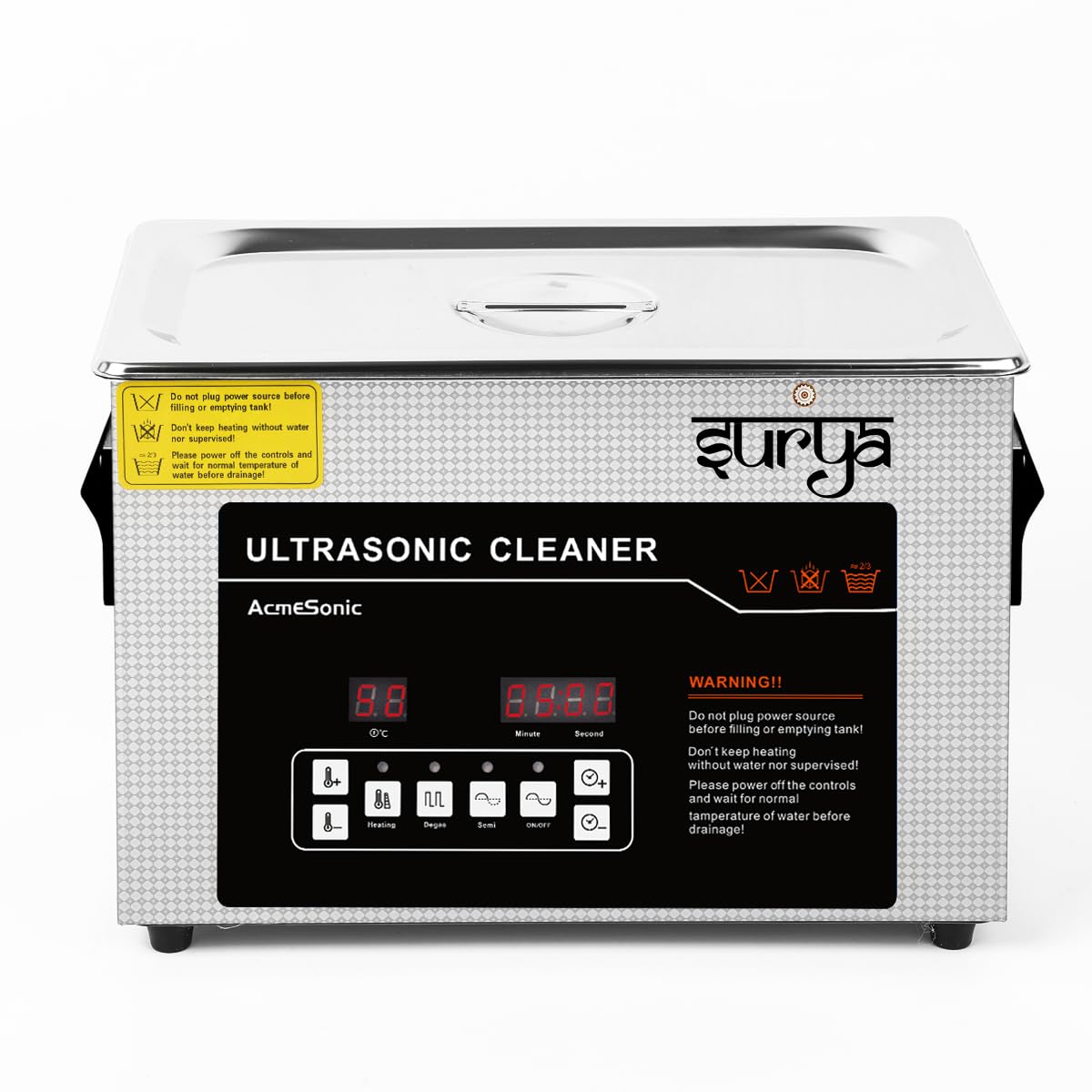 Surya Ultrasonic Machine 4L Cleaner with Auto Degas and Semi Waves Feature, Digital Timer and Heater, Professional 42kHz Retainer Denture and Jewelry Cleaner, Home Ultrasonic Cavitation Machine