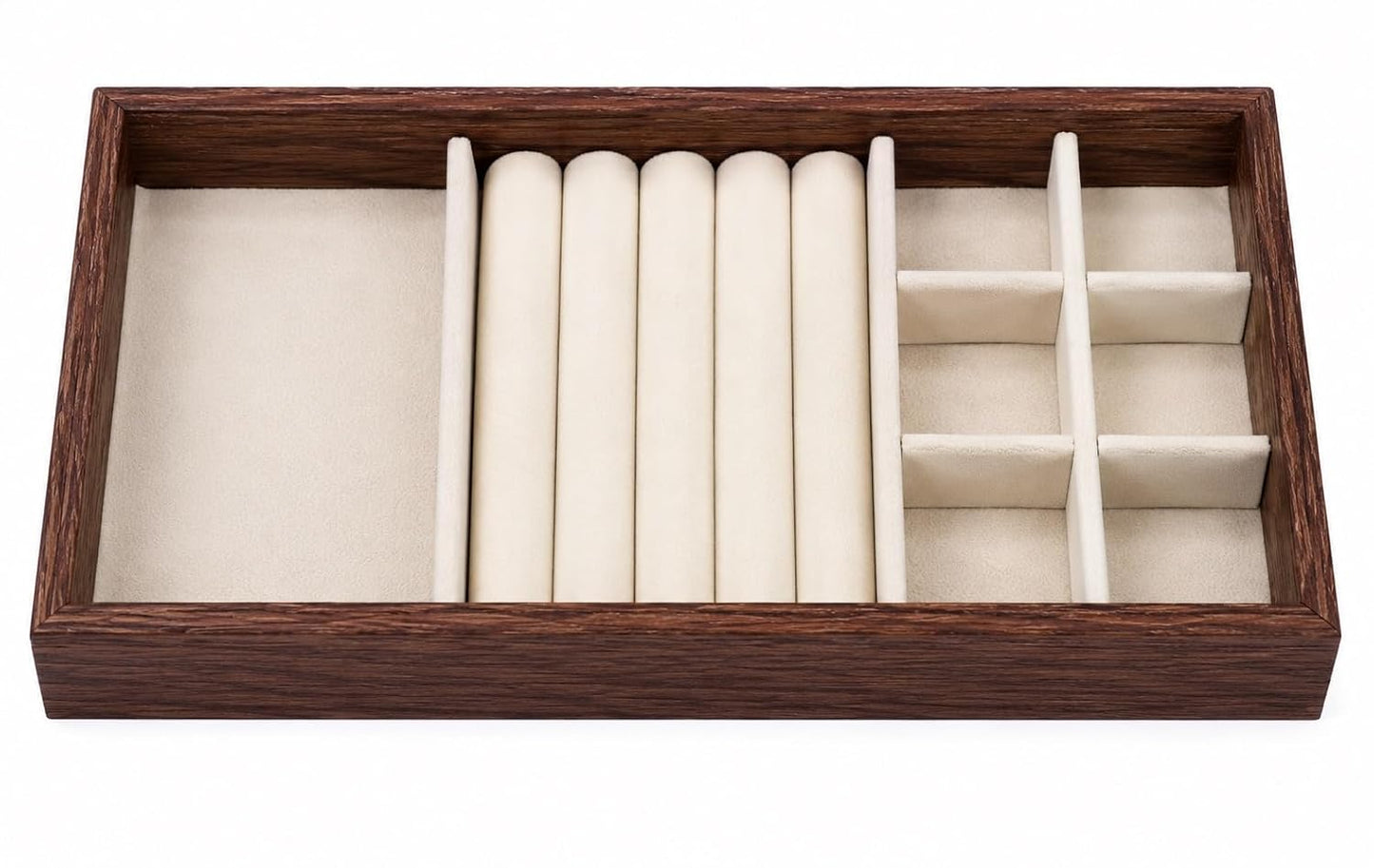 JEWELTECH Wooden Jewelry Display Tray Set of 5 Heritage Look Velvet Organizer Trays for Rings Earrings Bracelets Necklaces Watches Showcase Storage