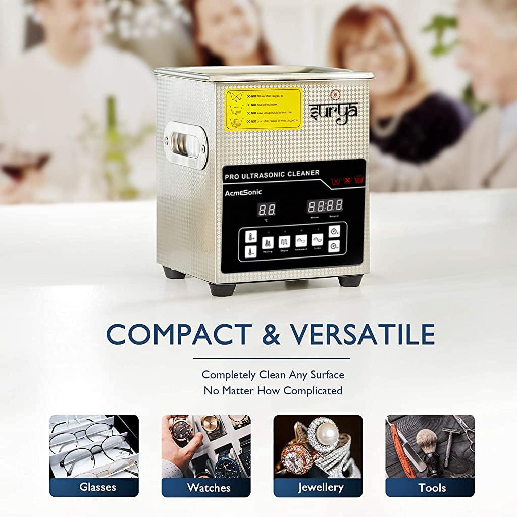 Surya Ultrasonic Machine 1.3L Cleaner with Auto Digital Timer and Heater, Professional 42kHz Retainer Denture and Jewelry Cleaner, Home Ultrasonic Cavitation Machine for Glasses Watches