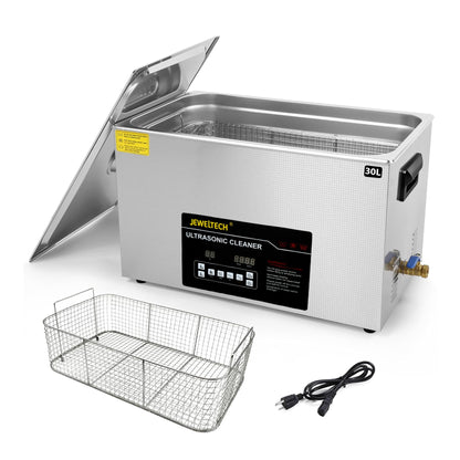 JEWELTECH 30L Ultrasonic Cleaner with Heater and Timer, 600W Stainless Steel Ultrasonic Cleaner Machine with Degas & Gentle Modes, Ultrasonic Parts Cleaner with Knob Control