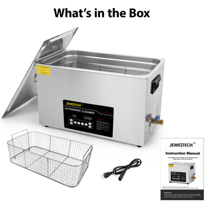 JEWELTECH 30L Ultrasonic Cleaner with Heater and Timer, 600W Stainless Steel Ultrasonic Cleaner Machine with Degas & Gentle Modes, Ultrasonic Parts Cleaner with Knob Control