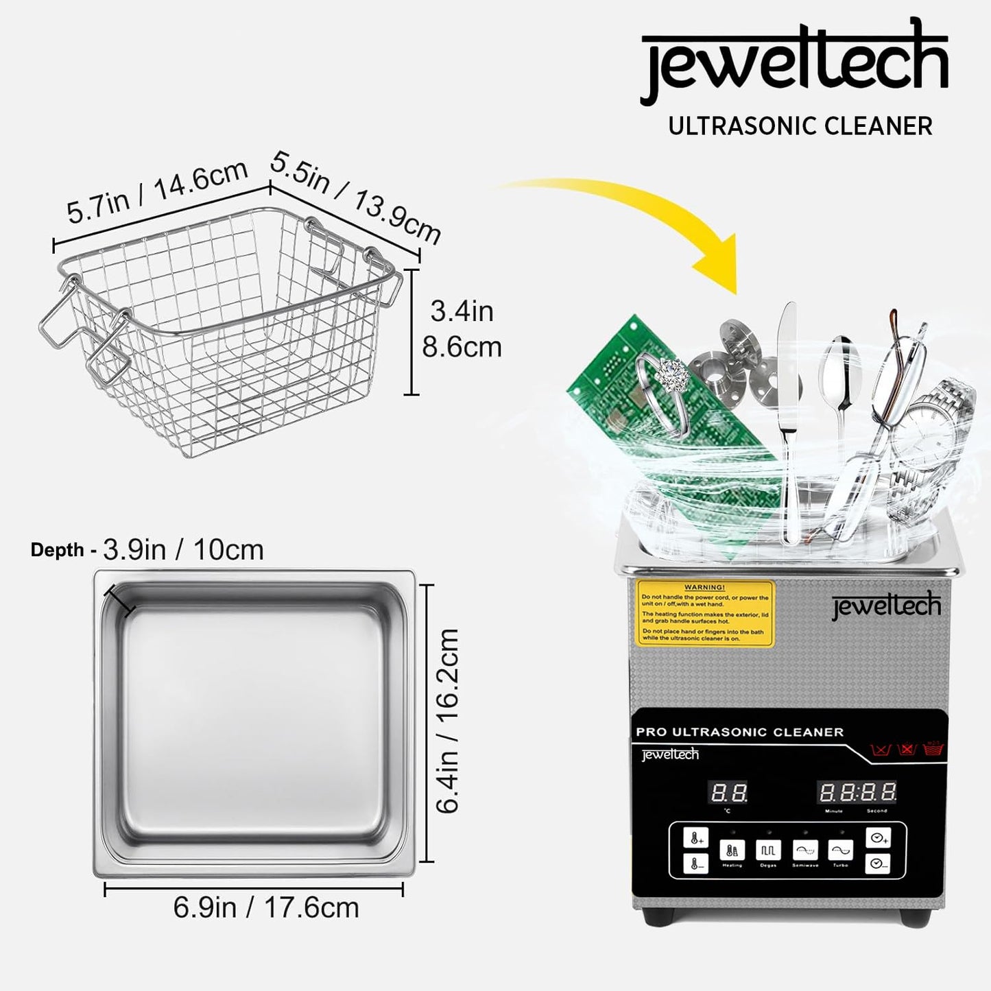 Jeweltech 2 Litre Ultrasonic Cleaner Sterilizer Machine with Water Heater & Time Control Auto Shut off for Dental Clinics/Optical/Jewellery Shop/Biology Labs