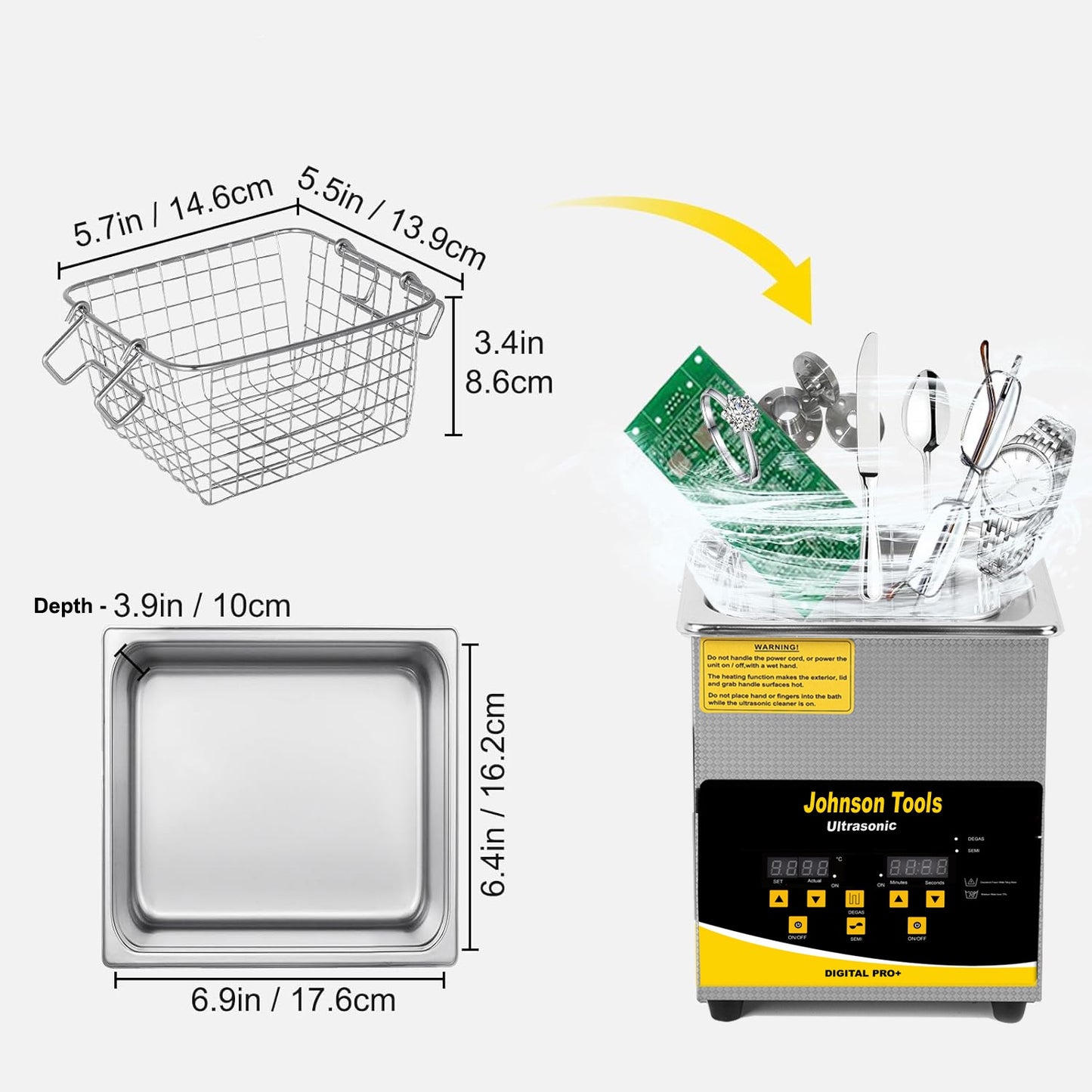 Johnson Tools 2L Ultrasonic Cleaner Pro+ 42Khz Jewellery ,watch,Pcb Cleaner machine