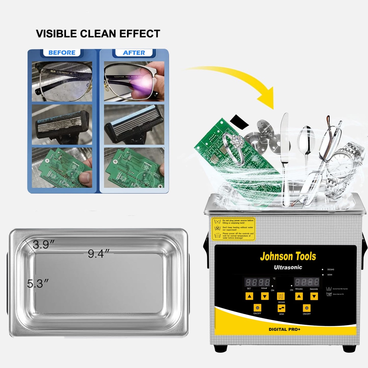Johnson Tools 3L Ultrasonic Cleaner Pro+ 42Khz Jewellery ,watch,Pcb Cleaner machine