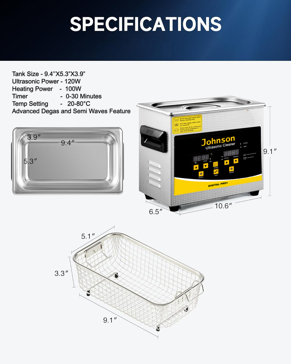 Johnson Tools 3L Ultrasonic Cleaner Pro+ 42Khz Jewellery ,watch,Pcb Cleaner machine