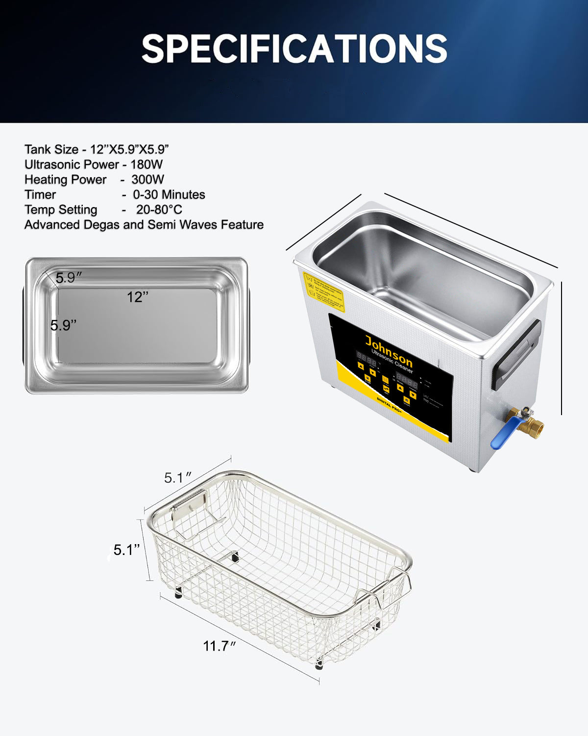 Johnson Tools 6L Ultrasonic Cleaner Pro+ 42Khz Jewellery ,watch,Pcb Cleaner machine