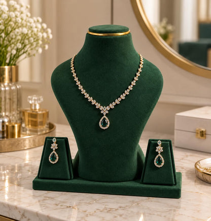 JewelTech green necklace and earring display stand for jewellery photography