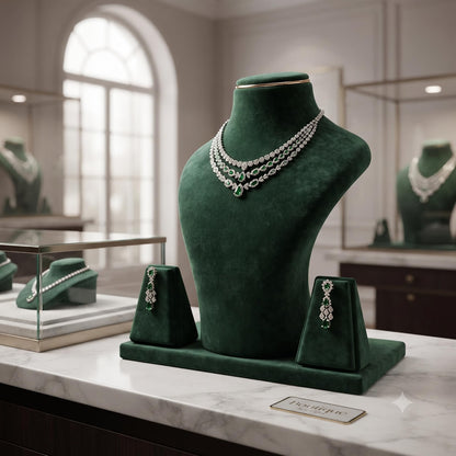 JewelTech green velvet jewellery display stand with necklace bust and earring holders