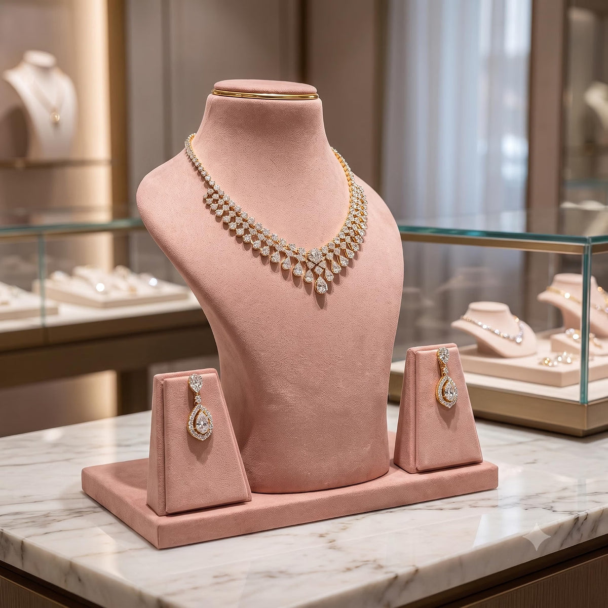 JewelTech velvet necklace and earring display stand for jewellery photography