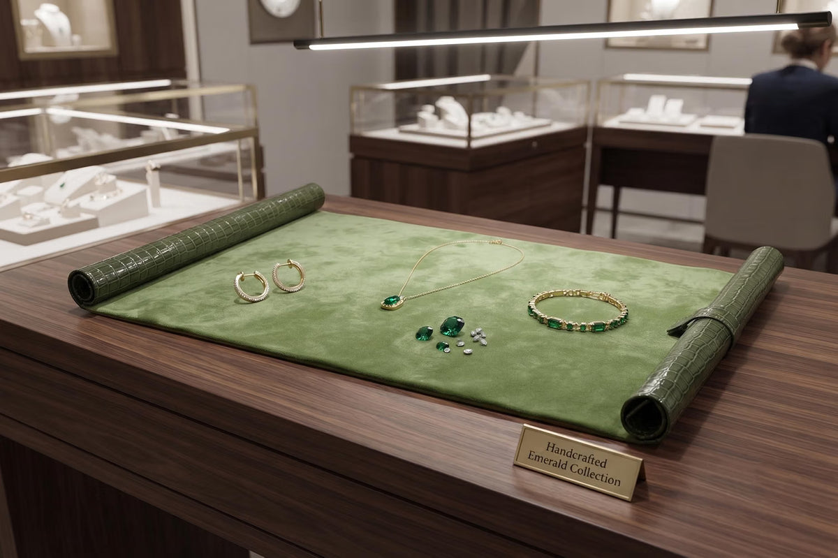 Premium green velvet jewellery counter display cloth