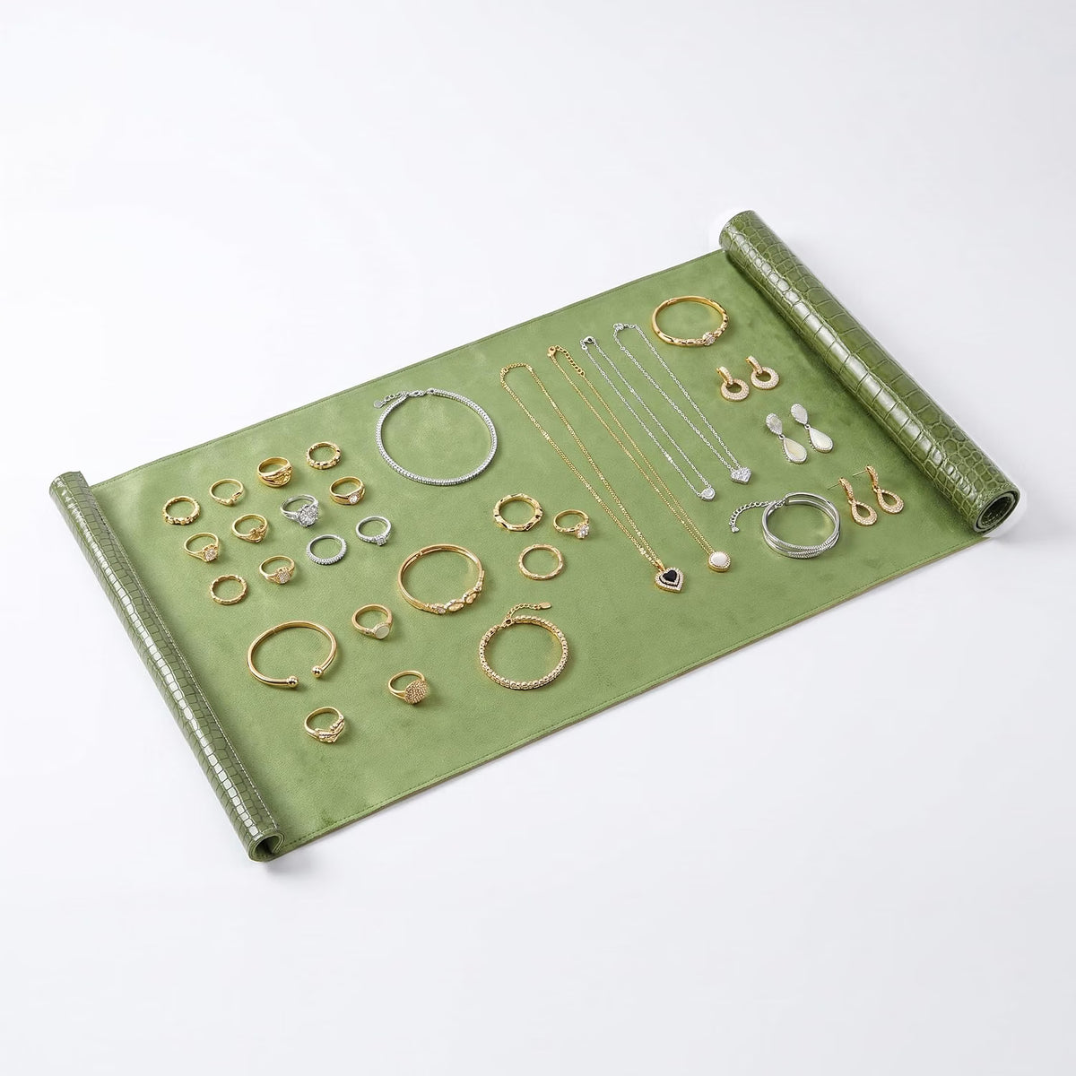 Green velvet jewellery display mat 76x46 cm