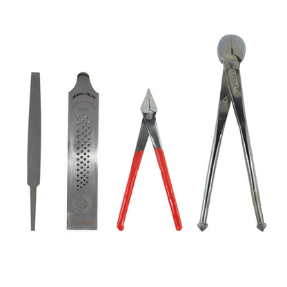 JEWELTECH JewelTech Wire Draw Tools Set – 4-Piece Jewellery Wire Drawing Kit with 60 Hole Drawplate (Janti Patti), File, Plier (Sandsi) & Jamboor for Gold, Silver, Copper & Metal Wire Shaping