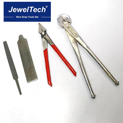 JEWELTECH JewelTech Wire Draw Tools Set – 4-Piece Jewellery Wire Drawing Kit with 60 Hole Drawplate (Janti Patti), File, Plier (Sandsi) & Jamboor for Gold, Silver, Copper & Metal Wire Shaping