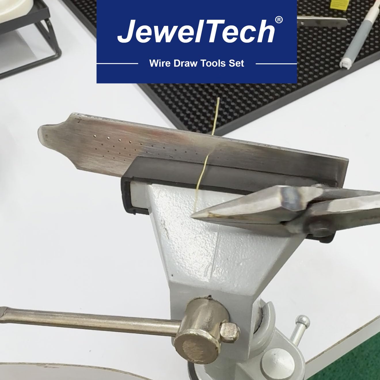 JEWELTECH JewelTech Wire Draw Tools Set – 4-Piece Jewellery Wire Drawing Kit with 60 Hole Drawplate (Janti Patti), File, Plier (Sandsi) & Jamboor for Gold, Silver, Copper & Metal Wire Shaping
