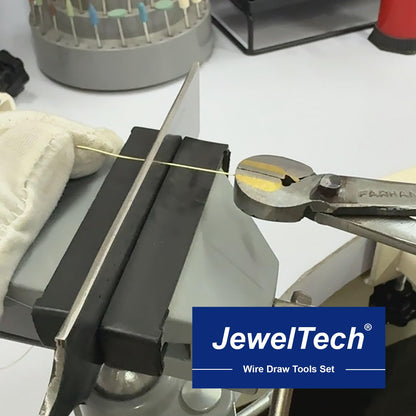 JEWELTECH JewelTech Wire Draw Tools Set – 4-Piece Jewellery Wire Drawing Kit with 60 Hole Drawplate (Janti Patti), File, Plier (Sandsi) & Jamboor for Gold, Silver, Copper & Metal Wire Shaping