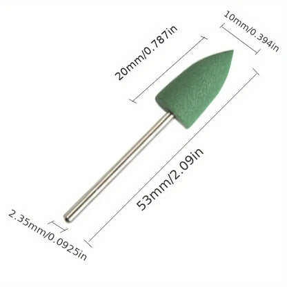 Bullet-shaped green rubber grinding bit with pointed tip, 2.35mm shaft