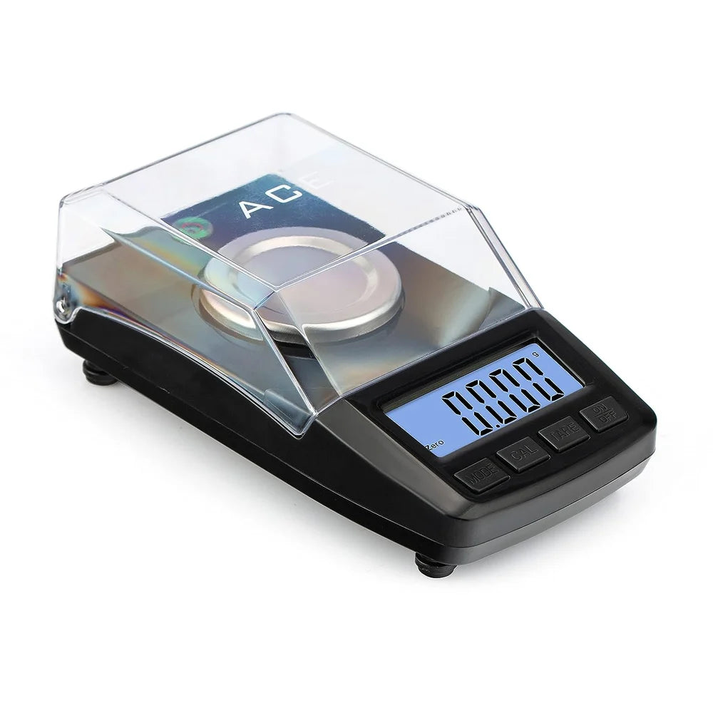 ACE CT-50 digital scale includes 20g and 50g calibration weights and accessories