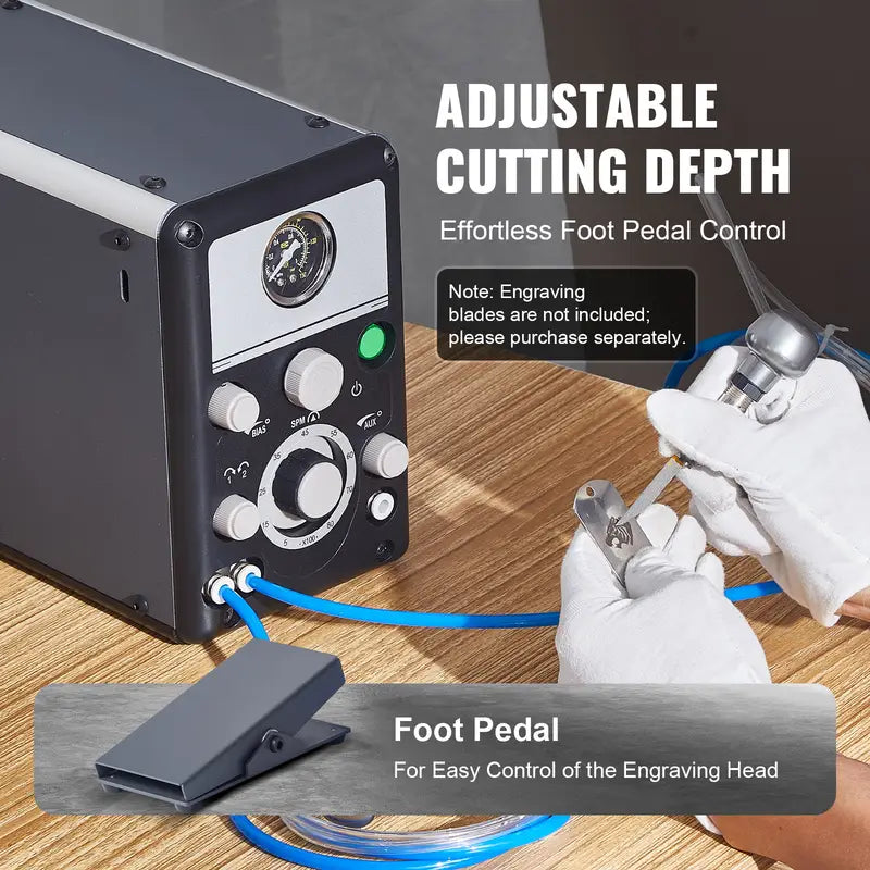 Adjustable air engraving machine with cutting depth control