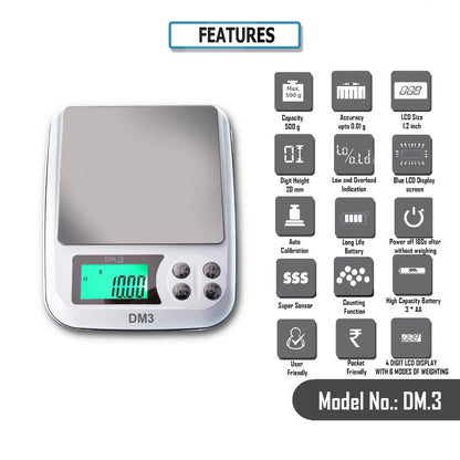 DM3 high-precision weighing scale with stainless steel platform for gold and jewelry

