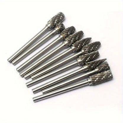 Rotary bur set with 10 unique head shapes for versatile jewelry and craft applications