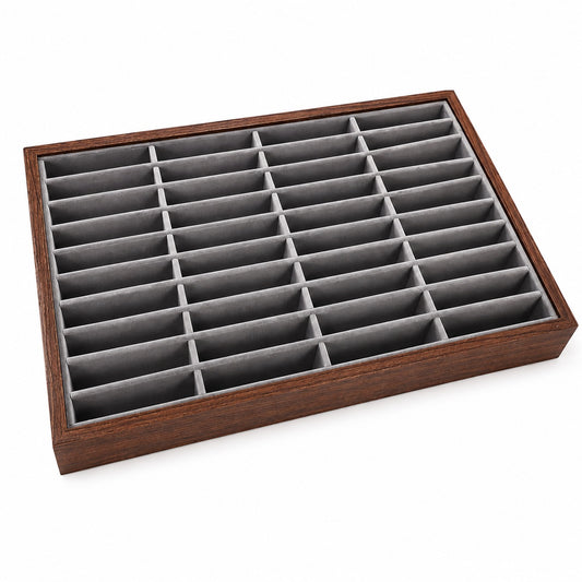 Jeweltech Wooden 24-Slot Bangle and Kada Tray, Grey Fabric Organizer for Bangles and Bracelets, Stackable Jewelry Display Tray for Home and Shop