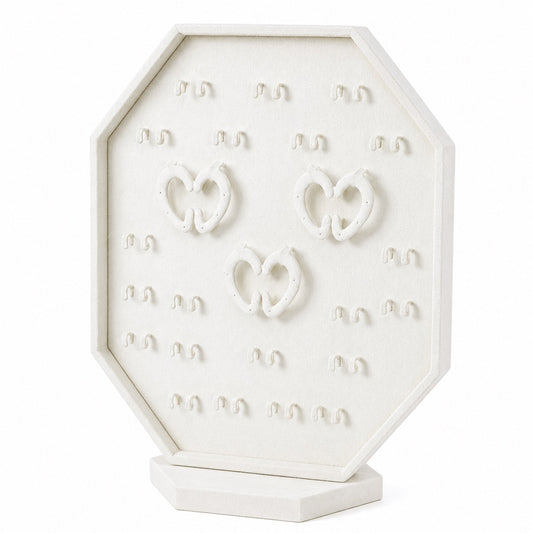Jeweltech Beige Octagon Earring Display Stand, Velvet Panel with Hooks and Pegs for Earrings, Decorative Jewelry Holder for Shop and Home