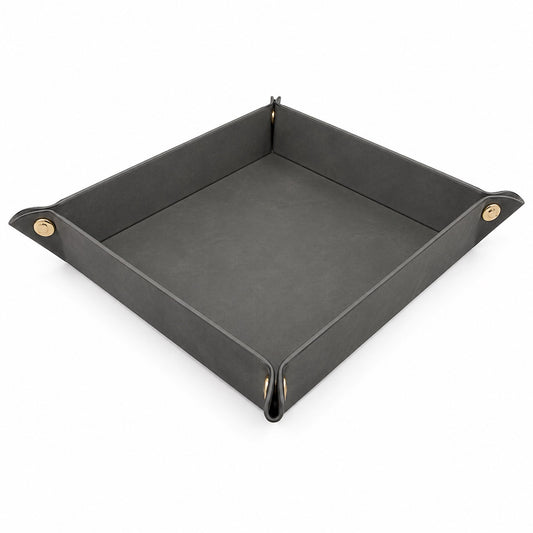 Jeweltech Foldable Leather Jewelry Tray, Premium PU Leather Valet Catch-All Organizer 20x20cm, Portable Square Display Stand for Rings, Watches & Accessories, Travel Friendly(Grey)
