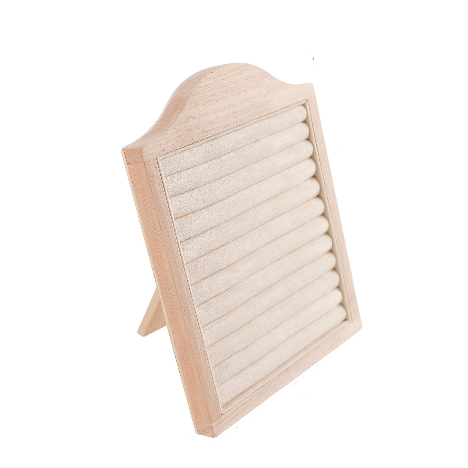 Jeweltech Light Wood Ring-Roll Display Board, Light Beige Fabric Organizer for Rings and Small Jewelry, Tabletop Jewelry Showcase for Shop and Home