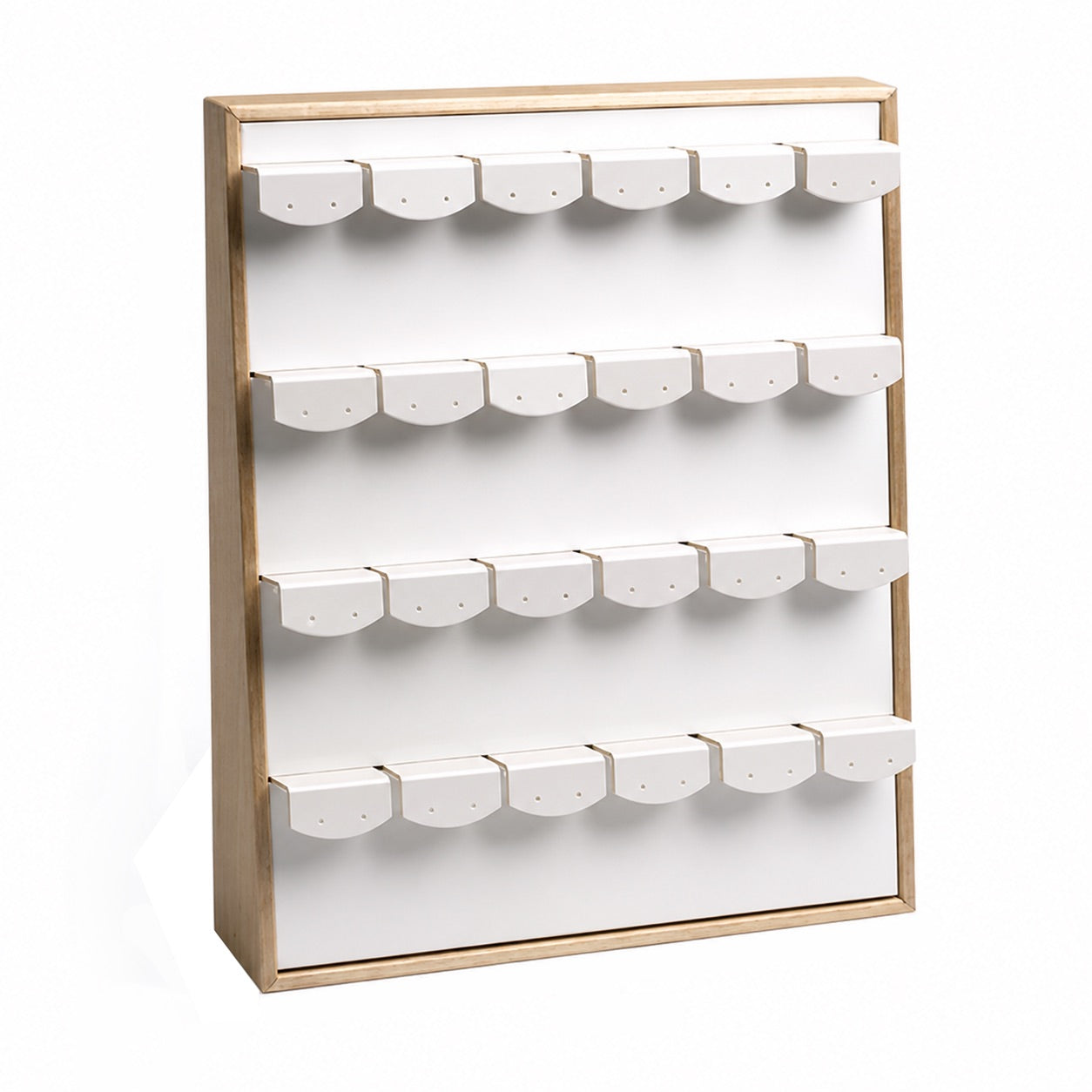 Jeweltech White Wood Earring Display Stand, Scalloped Card Pockets for Earrings, Vertical Jewelry Organizer for Shop Counter and Home Vanity