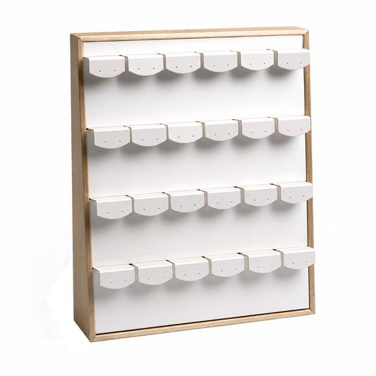 Jeweltech White Wood Earring Display Stand, Scalloped Card Pockets for Earrings, Vertical Jewelry Organizer for Shop Counter and Home Vanity
