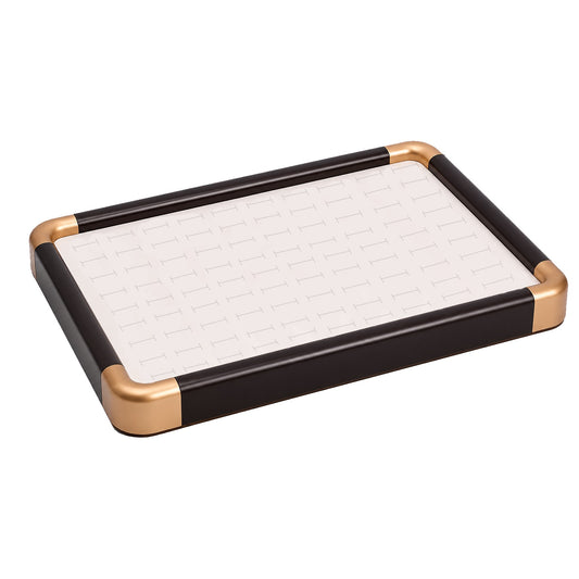 Jeweltech Brown and Gold Stacking Ring Tray, 100 Slot Grey Fabric Organizer for Rings, Large Capacity Jewelry Display Tray for Wholesale and Retail Shops