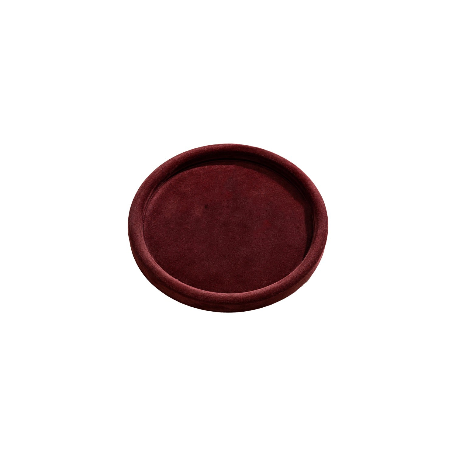 Jeweltech Round Burgundy Velvet Jewelry Tray, Catch-All Organizer for Rings, Bracelets and Necklaces, Decorative Jewelry Dish for Dressing Table and Bedside