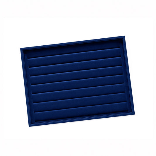 Jeweltech Navy Blue Velvet Ring Organizer Tray, Wave Slot Design 35x24cm, Ring Display Tray for Rings and Studs, Retail Counter and Home Storage Use