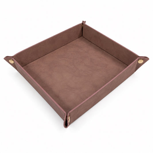 Jeweltech Foldable Leather Jewelry Tray, Premium PU Leather Valet Catch-All Organizer 20x20cm, Portable Square Display Stand for Rings, Watches & Accessories, Travel Friendly(Pink)