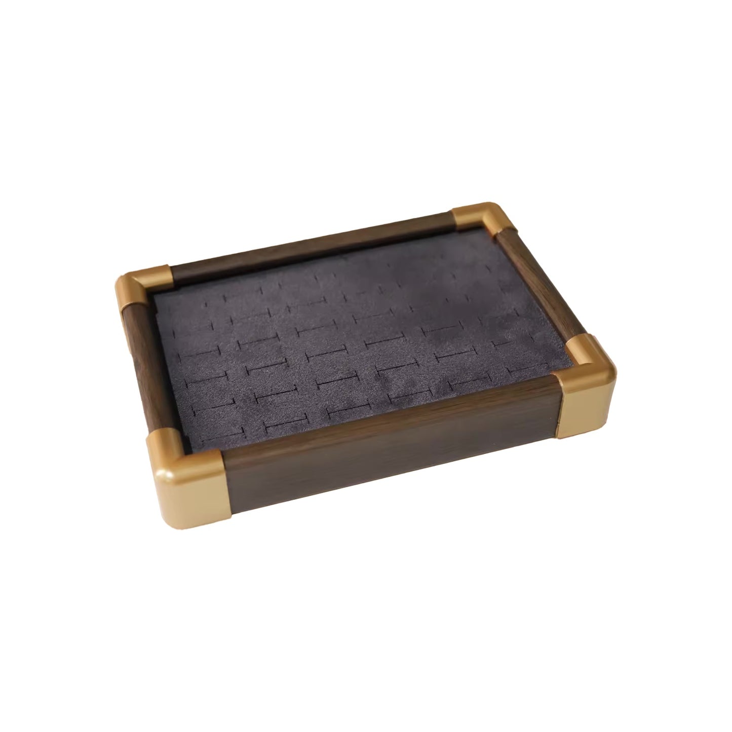 Jeweltech Black Velvet Ring Display Tray with Gold Metal Trim, Compact 22x15cm I-Slot Organizer for Rings and Studs, Mini Jewelry Showcase Stand