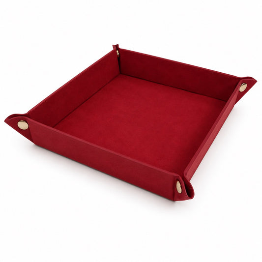 Jeweltech Foldable Leather Jewelry Tray, Premium PU Leather Valet Catch-All Organizer 20x20cm, Portable Square Display Stand for Rings, Watches & Accessories, Travel Friendly(Red)