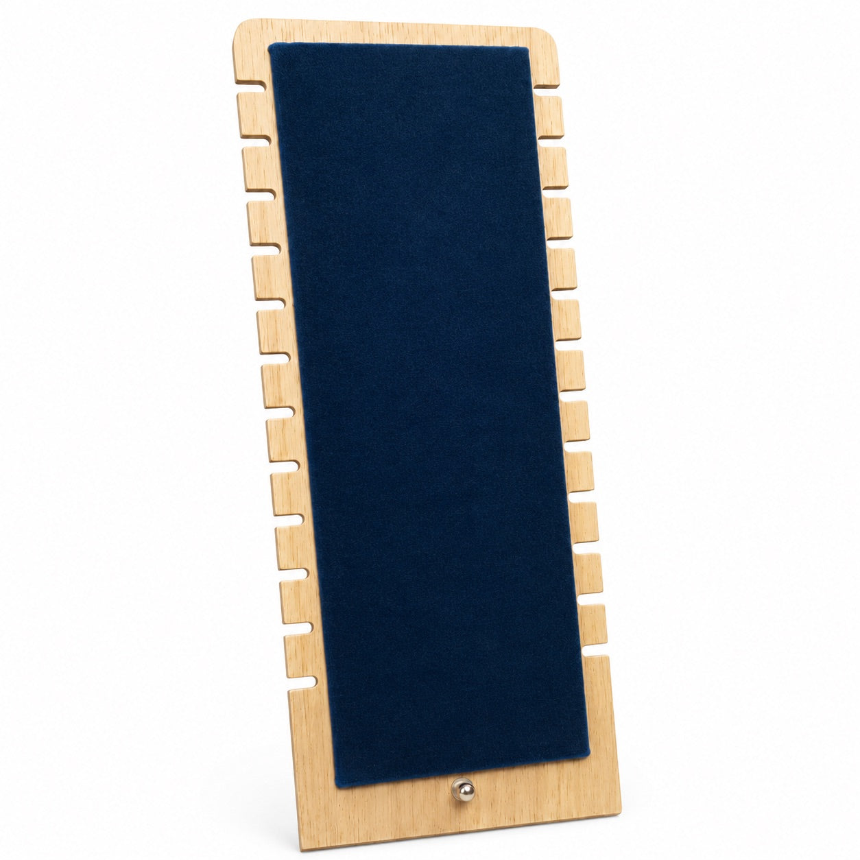 Jeweltech Wooden Necklace Display Stand with Blue Velvet Panel, Notched Sides for Multiple Necklaces, Tall Jewelry Showcase for Shop and Home Use