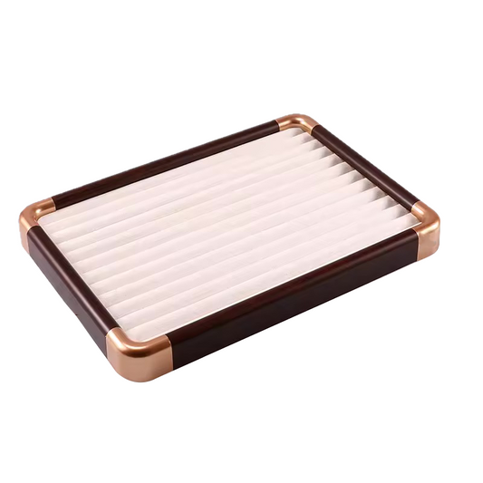 Jeweltech Wooden Ring Display Tray with Gold Trim, Wave Slot Velvet Ring Organizer 32x23cm Stackable Showcase Stand for Rings, Studs & Earrings, Retail Counter and Home Vanity Use