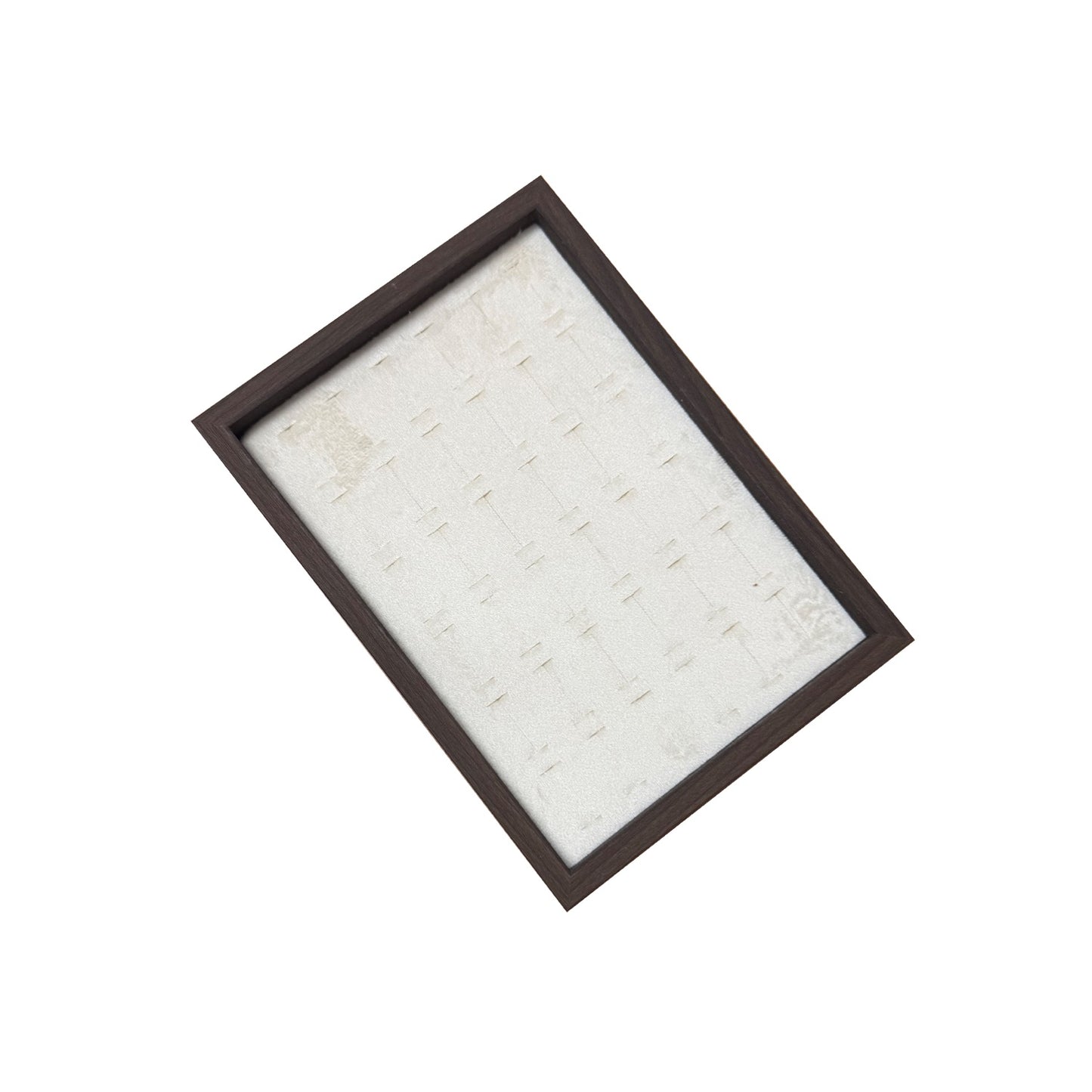 Jeweltech Wood-Framed Flat Jewelry Tray, Cream Fabric I-Slot Organizer for Rings and Studs, Compact Display Tray for Shop Counter and Home Use