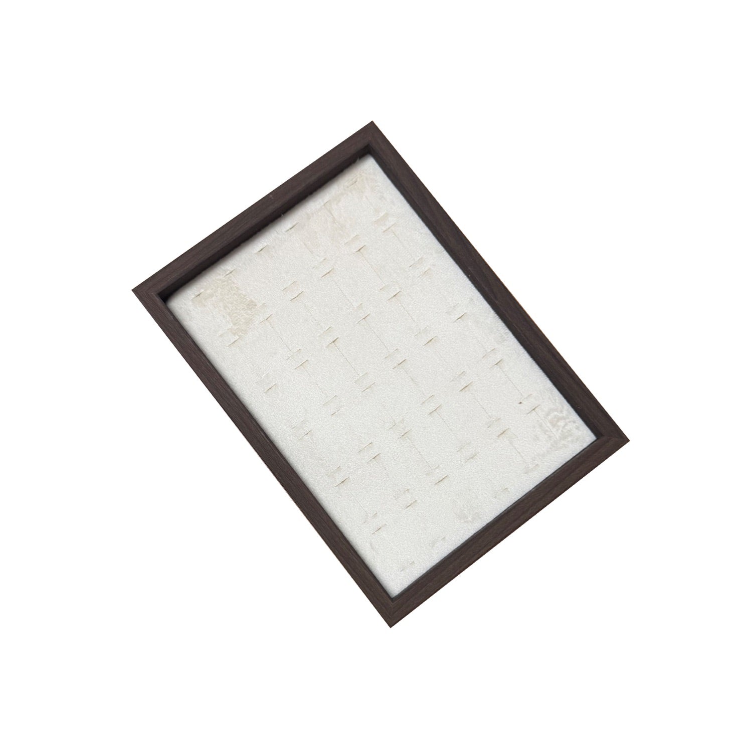 Jeweltech Wood-Framed Flat Jewelry Tray, Cream Fabric I-Slot Organizer for Rings and Studs, Compact Display Tray for Shop Counter and Home Use