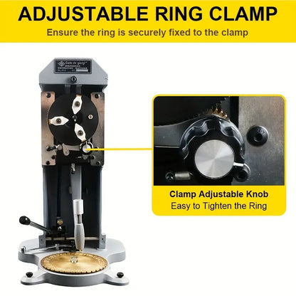 Adjustable ring clamp with close-up of adjustable knob on a white background