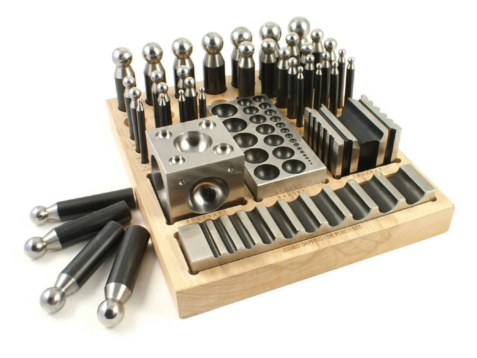 Jeweltech 40 pcs doming block and punch set with wooden base – complete dapping die kit for jewelry metal forming

