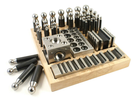 Jeweltech 40 pcs doming block and punch set with wooden base – complete dapping die kit for jewelry metal forming

