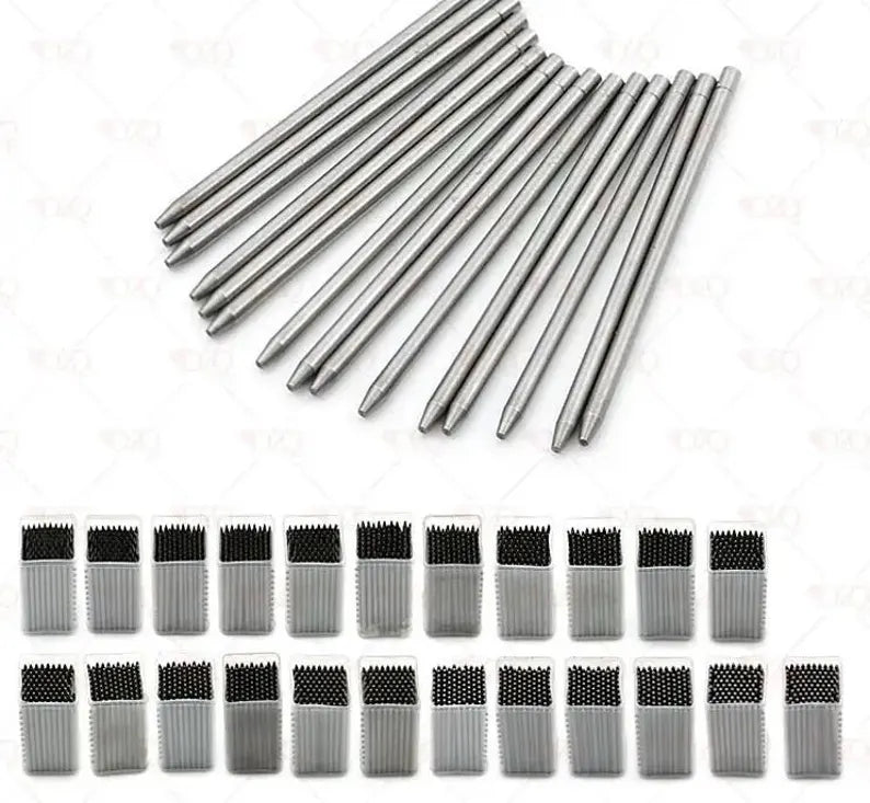 Steel beading tools with flat tip for diamond and stone setting in jewelry making, Densply grain setting tool set