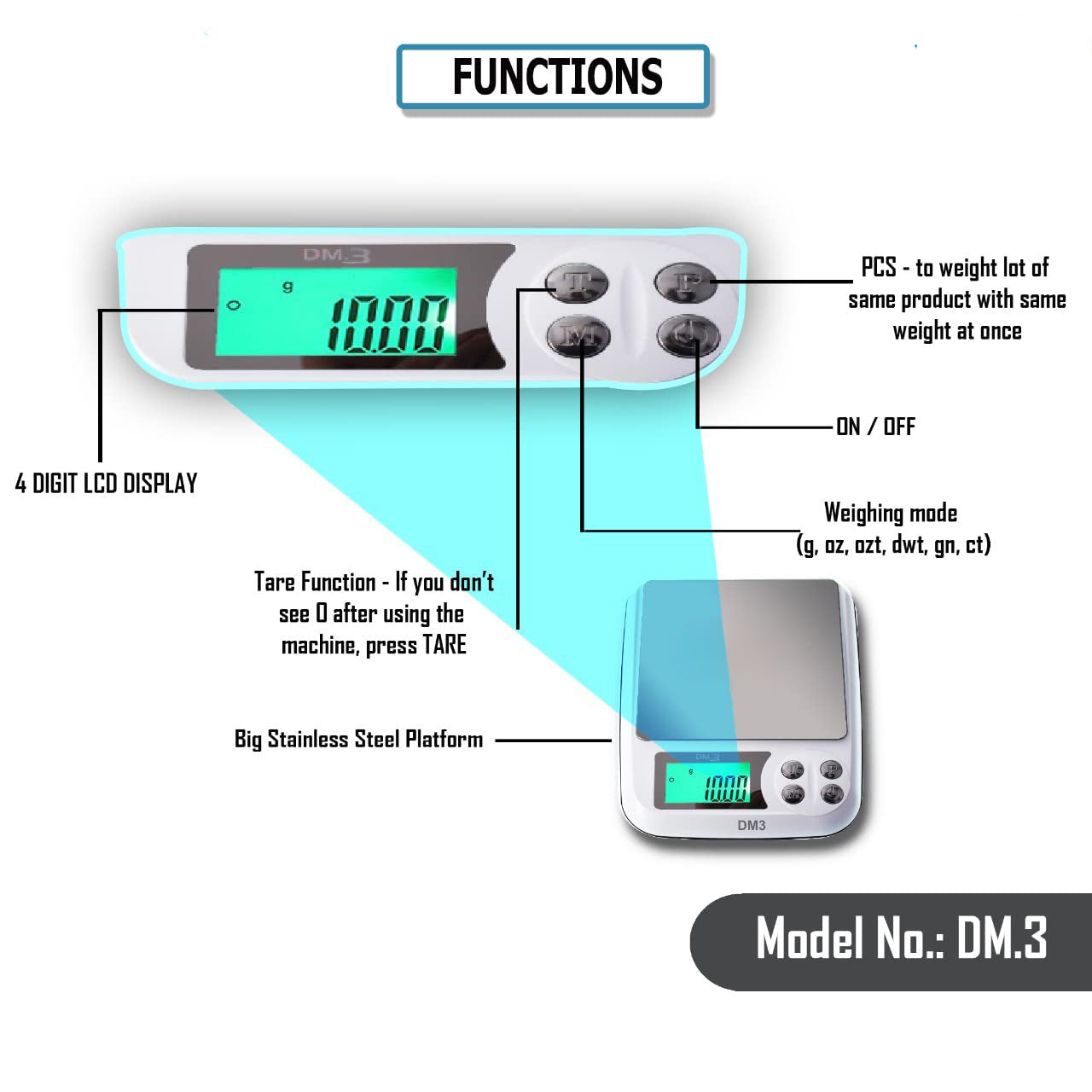 Jewelry weighing machine with 0.01g precision and protective lid cover


